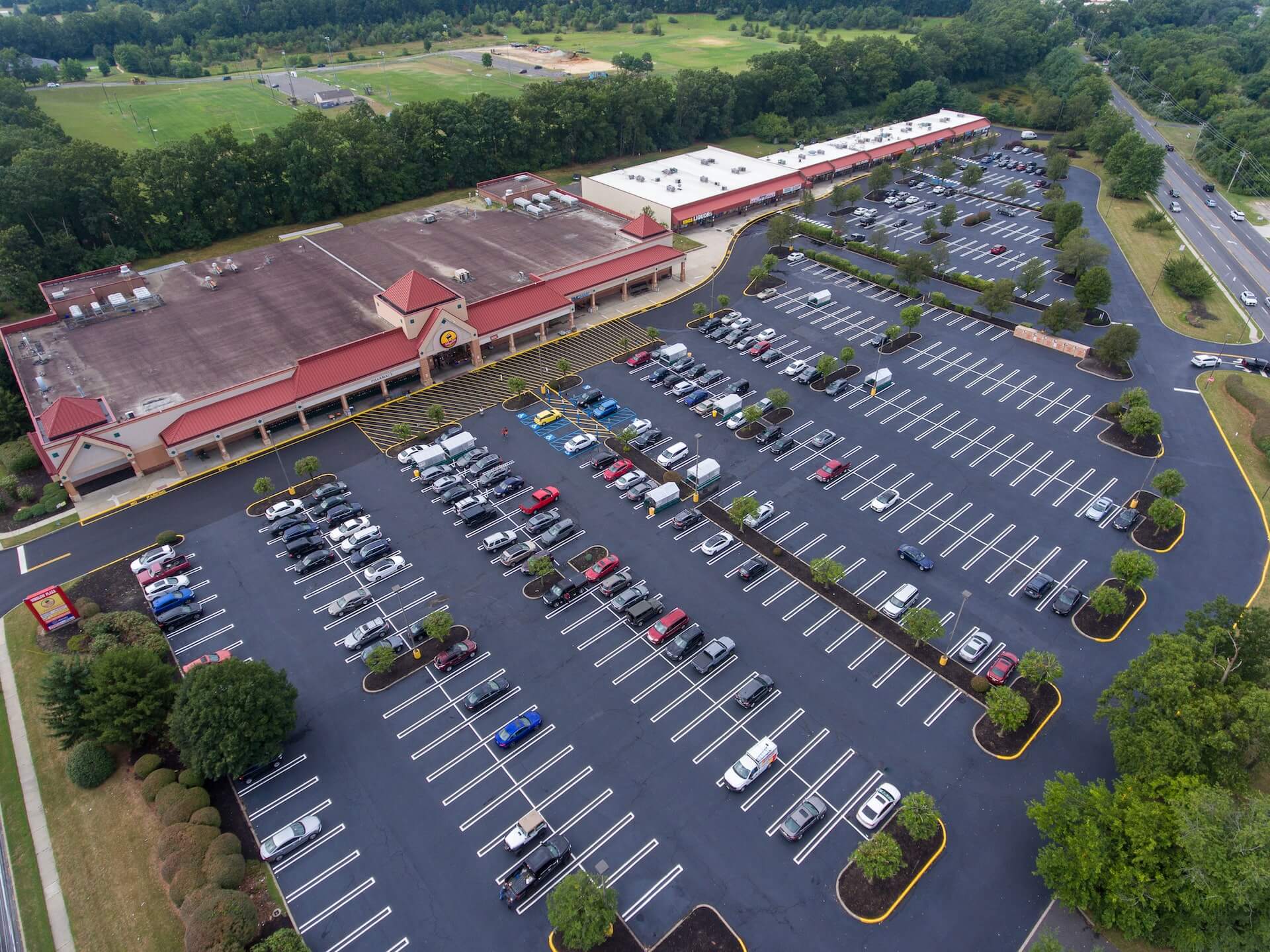 Freshly sealed asphalt parking lot in New Jersey